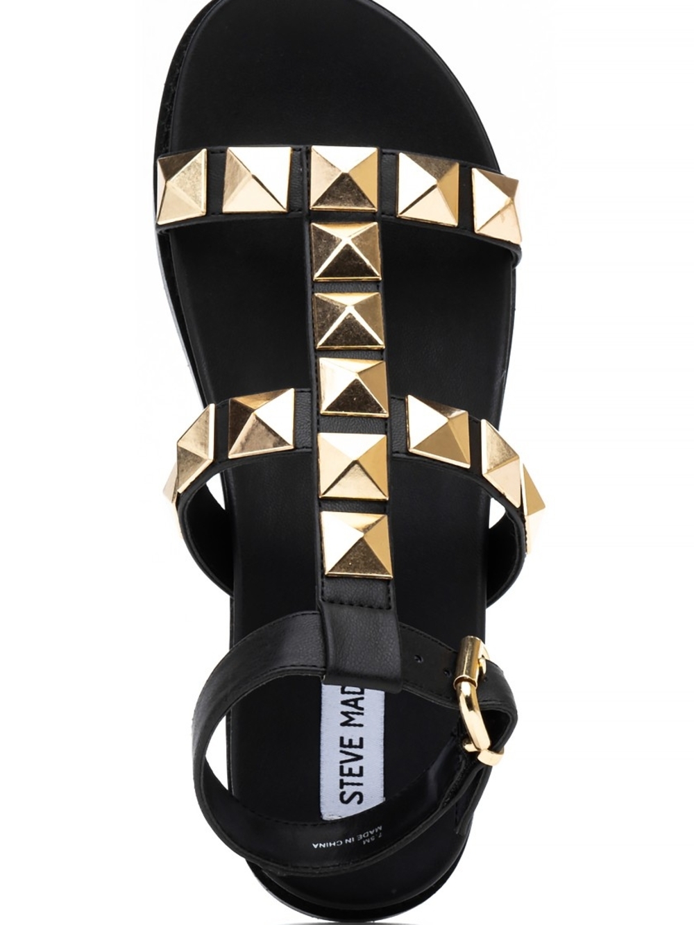 Steve Madden Black Leather Sandal with Gold Pyramid Studs